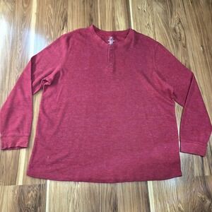 George Thermal Henley Shirt Mens 2XL Red Long Sleeve Waffle Knit Pullover Plus